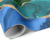 Blauw en groen Peacock Faux Glitter Agate Cadeaupapier (Rol Hoek)