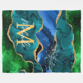 Blauw en groen Peacock Faux Glitter Agate Fleece Deken (Voorkant (Horizontaal))