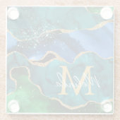 Blauw en groen Peacock Faux Glitter Agate Glazen Onderzetter (Achterkant)