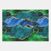 Blauw en groen Peacock Faux Glitter Agate Inpakpapier Vel (Voorkant)
