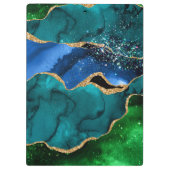 Blauw en groen Peacock Faux Glitter Agate Klembord (Achterkant)