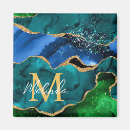 Blauw en groen Peacock Faux Glitter Agate Magneet