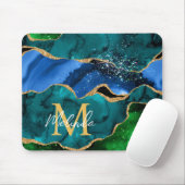 Blauw en groen Peacock Faux Glitter Agate Muismat (Met muis)