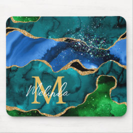 Blauw en groen Peacock Faux Glitter Agate Muismat
