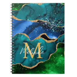 Blauw en groen Peacock Faux Glitter Agate Notitieboek