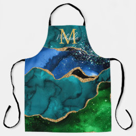 Blauw en groen Peacock Faux Glitter Agate Schort