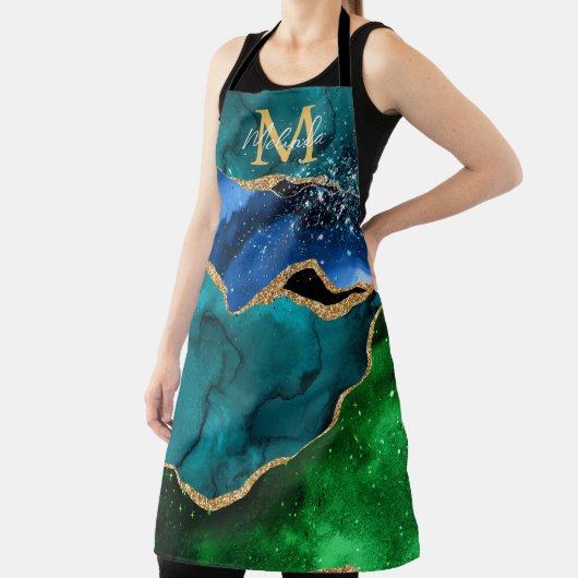 Blauw en groen Peacock Faux Glitter Agate Schort (Insitu)