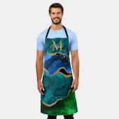 Blauw en groen Peacock Faux Glitter Agate Schort (Gedragen)