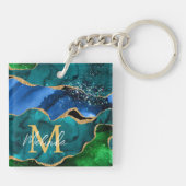 Blauw en groen Peacock Faux Glitter Agate Sleutelhanger (Achterkant)