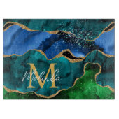 Blauw en groen Peacock Faux Glitter Agate Snijplank (Voorkant)