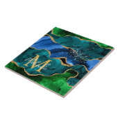 Blauw en groen Peacock Faux Glitter Agate Tegeltje (Zijkant)