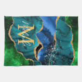 Blauw en groen Peacock Faux Glitter Agate Theedoek (Horizontaal)