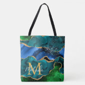 Blauw en groen Peacock Faux Glitter Agate Tote Bag (Voorkant)