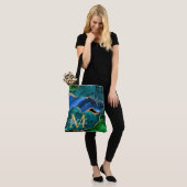 Blauw en groen Peacock Faux Glitter Agate Tote Bag (Op model)