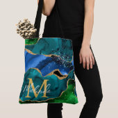 Blauw en groen Peacock Faux Glitter Agate Tote Bag (Dichtbij)