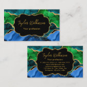 Blauw en groen Peacock Faux Glitter Agate Visitekaartje (Voorkant / Achterkant)