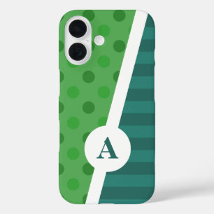 Blauw en Groen Polka Dot en Streeppatroon iPhone 16 Hoesje