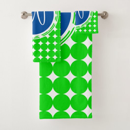 Blauw- en Groen Polka Dot Monogram Bad Handdoek (Insitu)