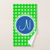 Blauw- en Groen Polka Dot Monogram Bad Handdoek (Handdoek)