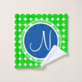 Blauw- en Groen Polka Dot Monogram Bad Handdoek (Wasdoekje)