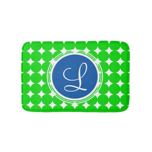 Blauw- en Groen Polka Dot Monogram Badmat (Voorkant)