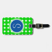 Blauw- en Groen Polka Dot Monogram Bagagelabel (Voorkant horizontaal)