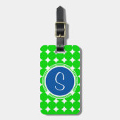 Blauw- en Groen Polka Dot Monogram Bagagelabel (Voorkant verticaal)