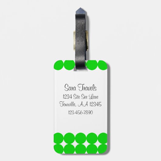 Blauw- en Groen Polka Dot Monogram Bagagelabel (Achterkant verticaal)