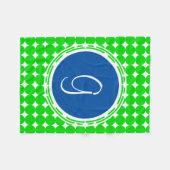 Blauw- en Groen Polka Dot Monogram Fleece Deken (Voorkant (Horizontaal))