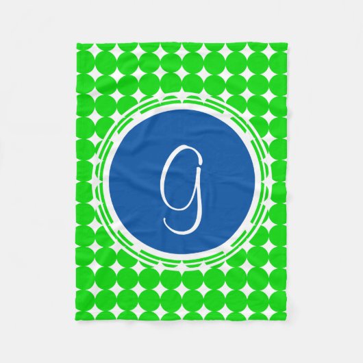 Blauw- en Groen Polka Dot Monogram Fleece Deken (Voorkant)