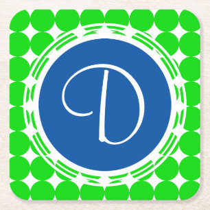 Blauw- en Groen Polka Dot Monogram Kartonnen Onderzetters