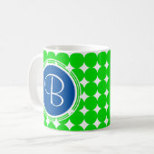 Blauw- en Groen Polka Dot Monogram Koffiemok (Voorkant links)