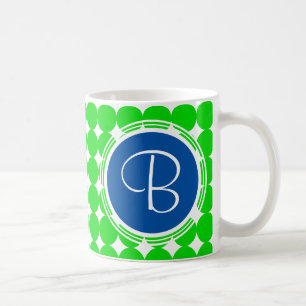 Blauw- en Groen Polka Dot Monogram Koffiemok
