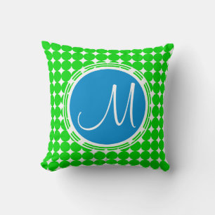Blauw- en Groen Polka Dot Monogram Kussen