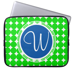 Blauw- en Groen Polka Dot Monogram Laptop Sleeve