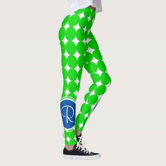 Blauw- en Groen Polka Dot Monogram Leggings (Rechts)