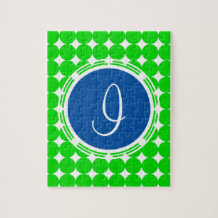 Blauw- en Groen Polka Dot Monogram Legpuzzel