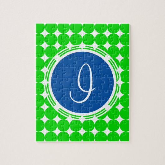 Blauw- en Groen Polka Dot Monogram Legpuzzel (Verticaal)