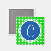 Blauw- en Groen Polka Dot Monogram Magneet (Voorkant / Achterkant)