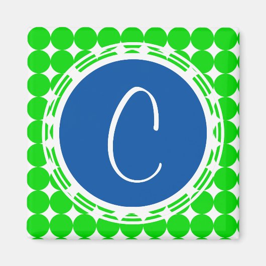 Blauw- en Groen Polka Dot Monogram Magneet (Voorkant)
