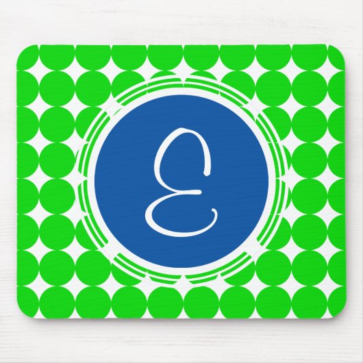 Blauw- en Groen Polka Dot Monogram Muismat (Voorkant)