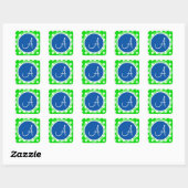 Blauw- en Groen Polka Dot Monogram Vierkante Sticker (Vel)