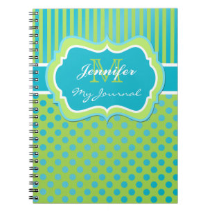 Blauw en Groen Polka Dot Striped Journal Notitiebo Notitieboek