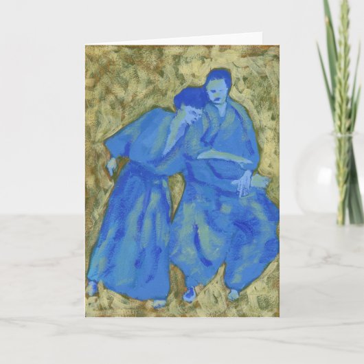 Blauw en groen praktiserend aikido wenskaart kaart (Voorkant)