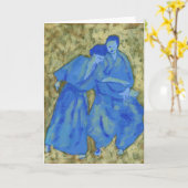 Blauw en groen praktiserend aikido wenskaart kaart (Gele Bloem)