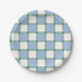 Blauw en groen Preppy Painted Checkers/Plakken Papieren Bordje