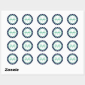 Blauw en Groen Quatrefoil Monogram Ronde Sticker (Vel)