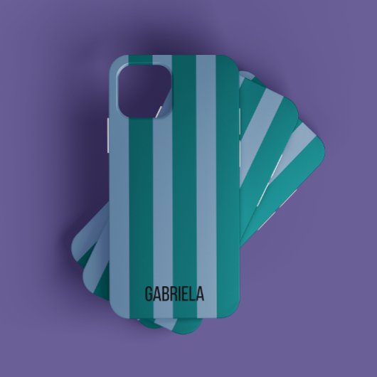 Blauw en Groen Retro Stripe Script Naam Schattige Case-Mate iPhone Case
