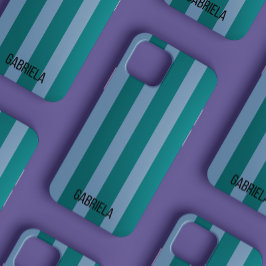 Blauw en Groen Retro Stripe Script Naam Schattige Case-Mate iPhone Case