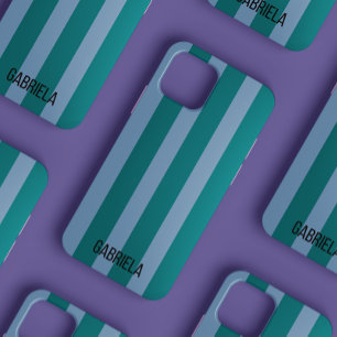 Blauw en Groen Retro Stripe Script Naam Schattige Case-Mate iPhone Case